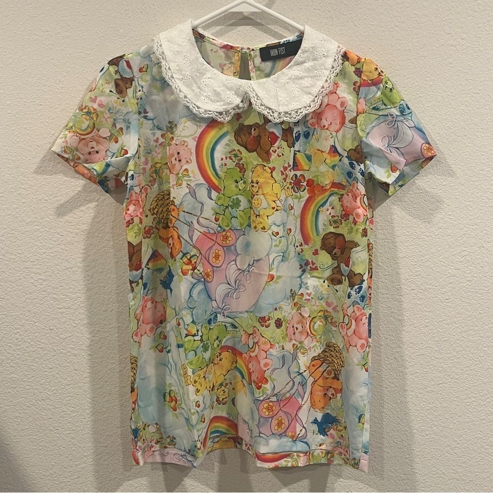 Iron Fist size small Peter Pan collar Care Bears blouse keyhole back